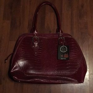 Red faux crocodile leather laptop bag
